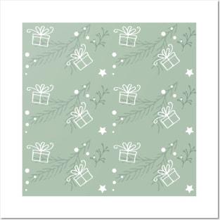 Christmas Seamless Pattern Simple green White Pastel Gift Posters and Art